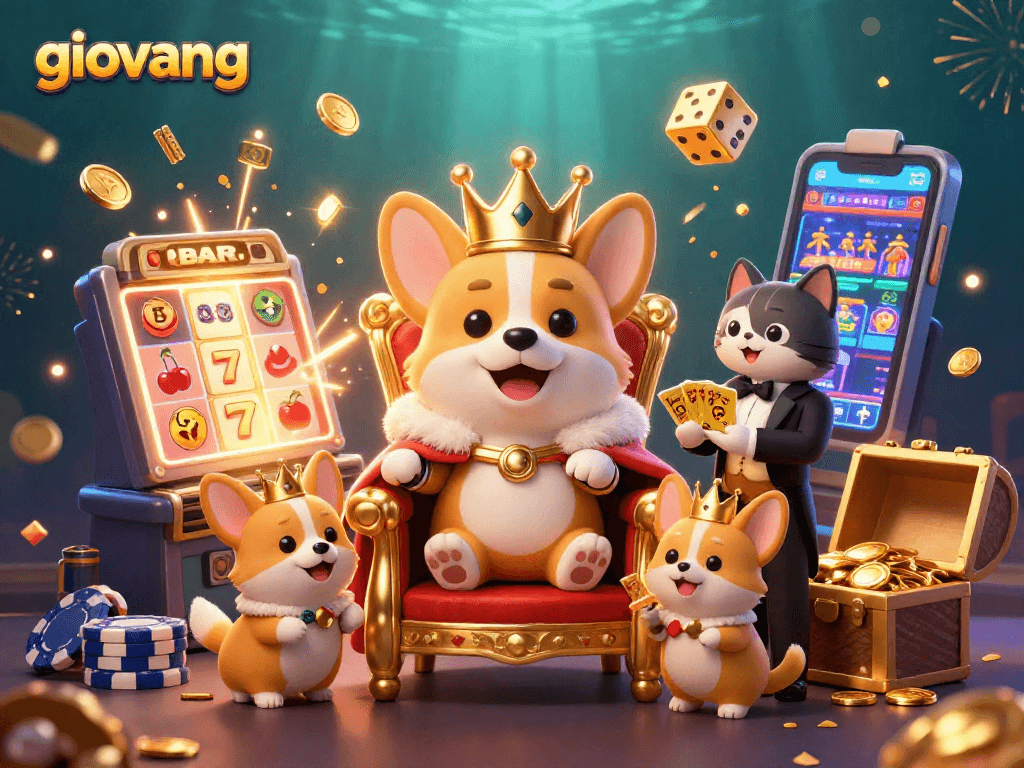 Experience giovang's thrilling online betting with vibrant casino elements in a dynamic scene.