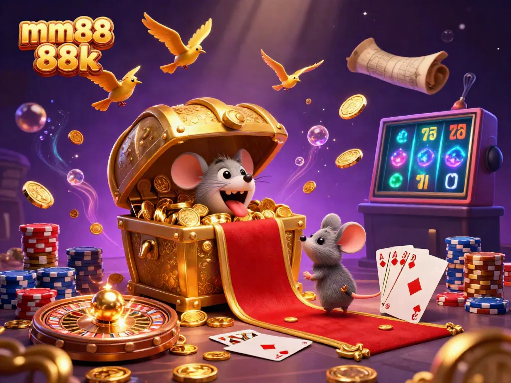 Experience exhilarating gameplay with mm88 88k treasure chests and vibrant casino elements in this immersive illustration.