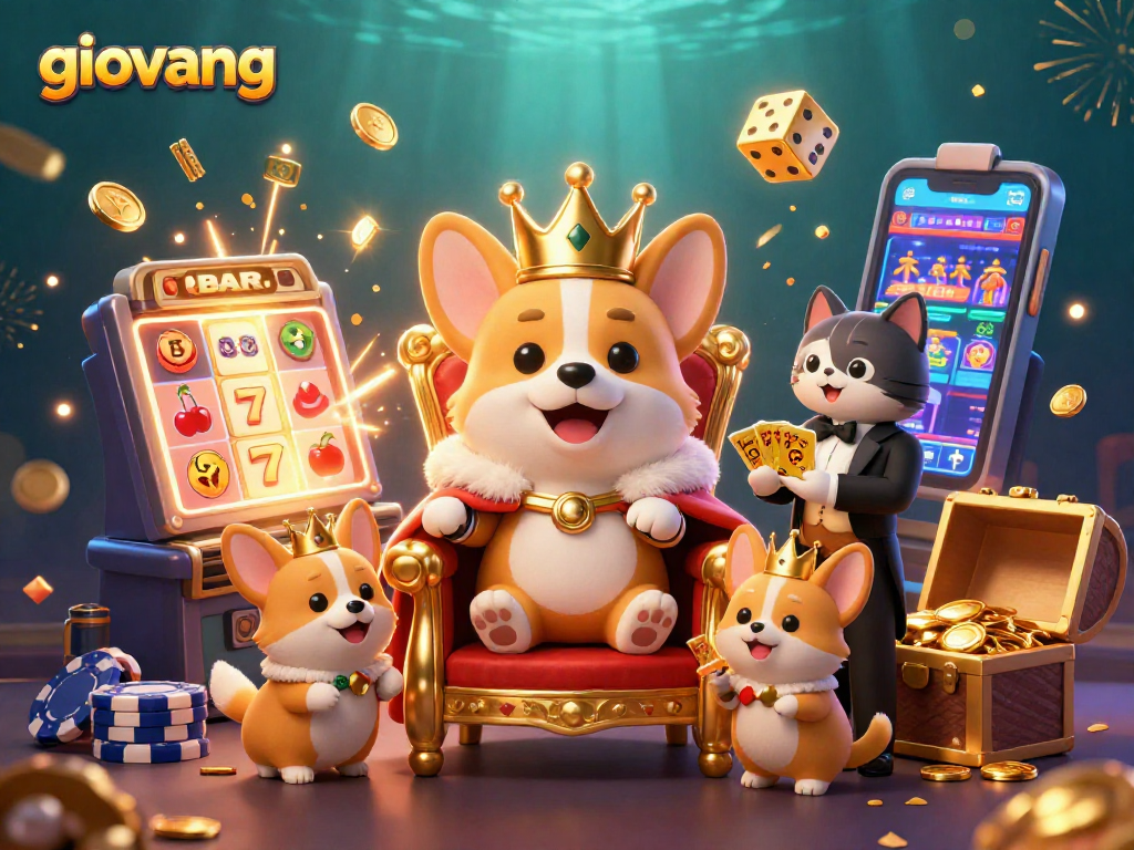 Experience giovang's thrilling online betting with vibrant casino elements in a dynamic scene.