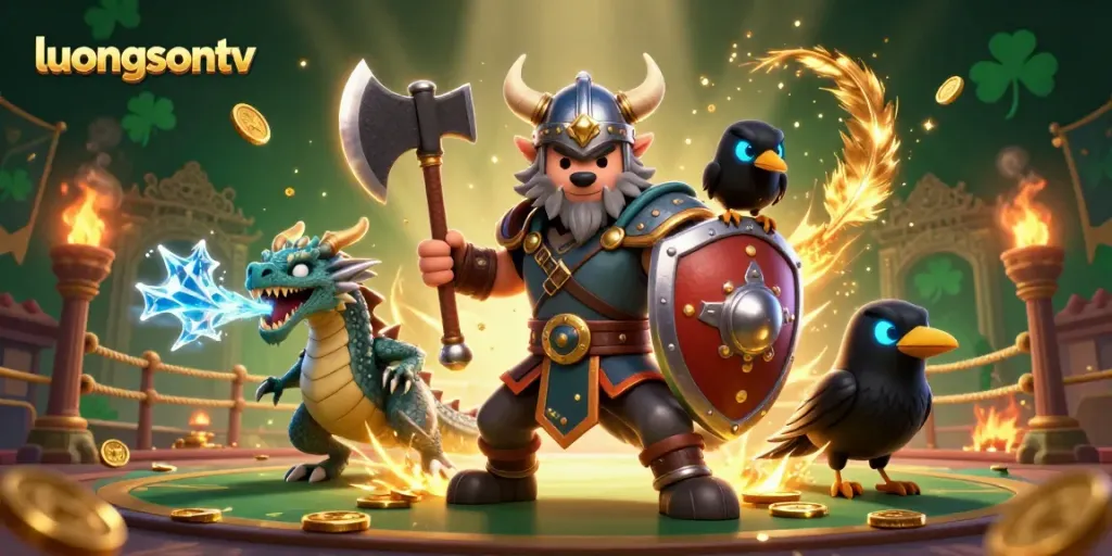 Experience thrilling sports betting with Luongsontv showcasing vibrant fantasy characters in an arena.