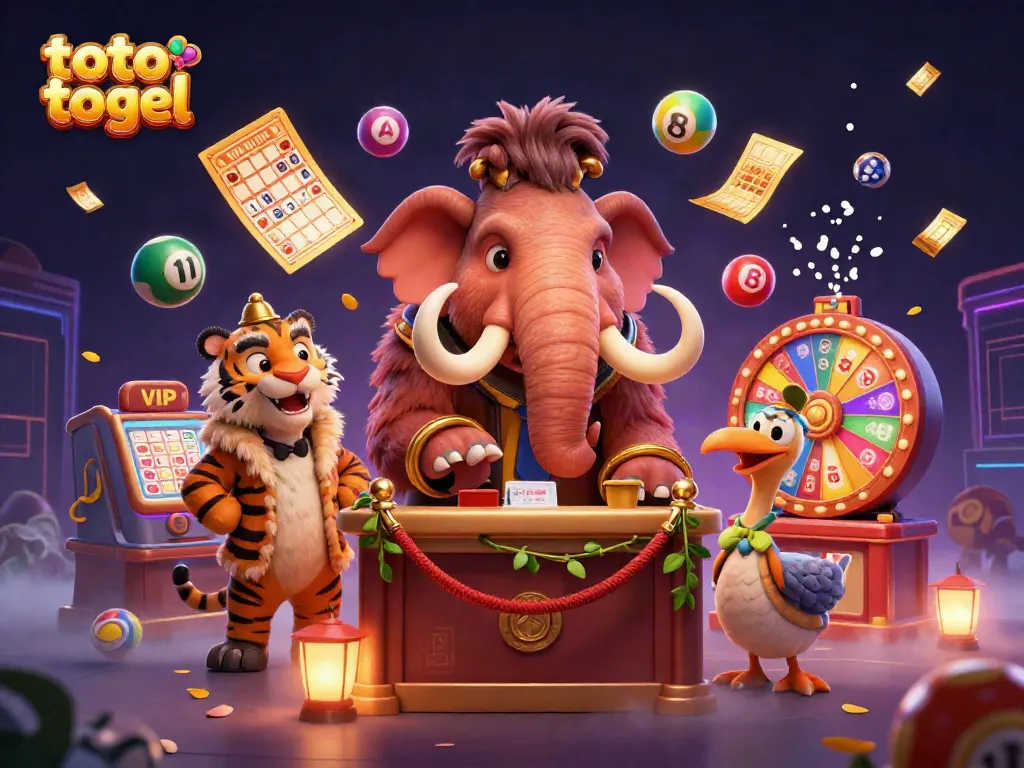 Engage in toto togel excitement with a vibrant casino scene featuring unique animal characters.