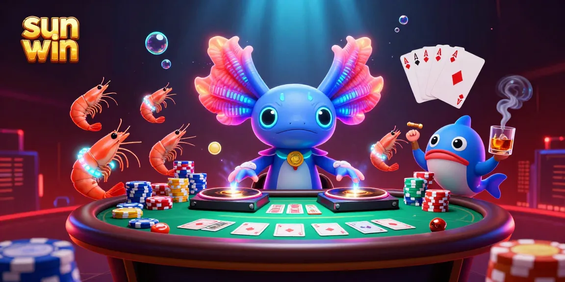 Play and win on the sun win casino with vibrant underwater characters and poker elements.