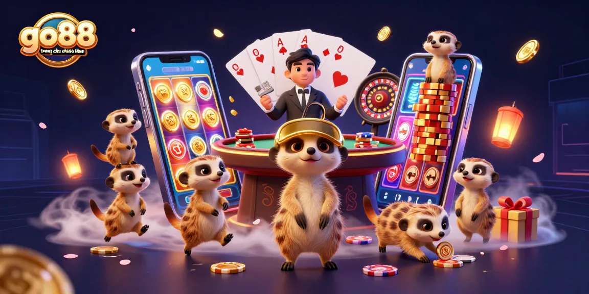 Engage with the go88 trang chu chinh thuc casino adventure, featuring playful meerkats in a vibrant 3D setting.