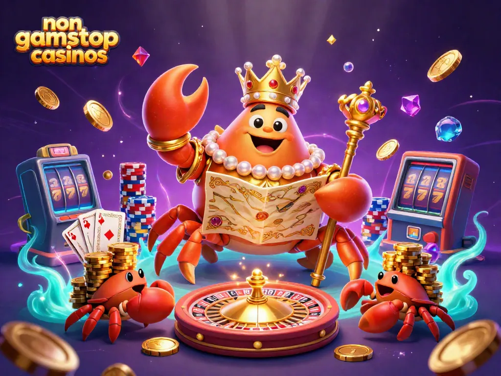 Engage with non gamstop casinos featuring an emperor crab and vibrant gaming elements.
