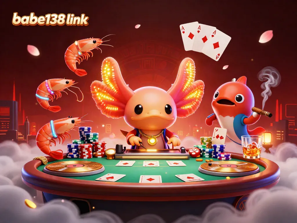 Permainan seru di tautan babe138, dengan DJ axolotl neon yang menghidupkan suasana kasino bawah laut.