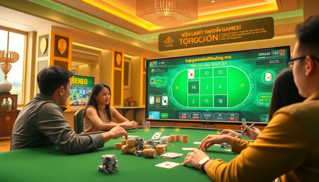 Engaging online gaming scene at topgamebaidoithuong.mx featuring Tiến Lên and Poker games.