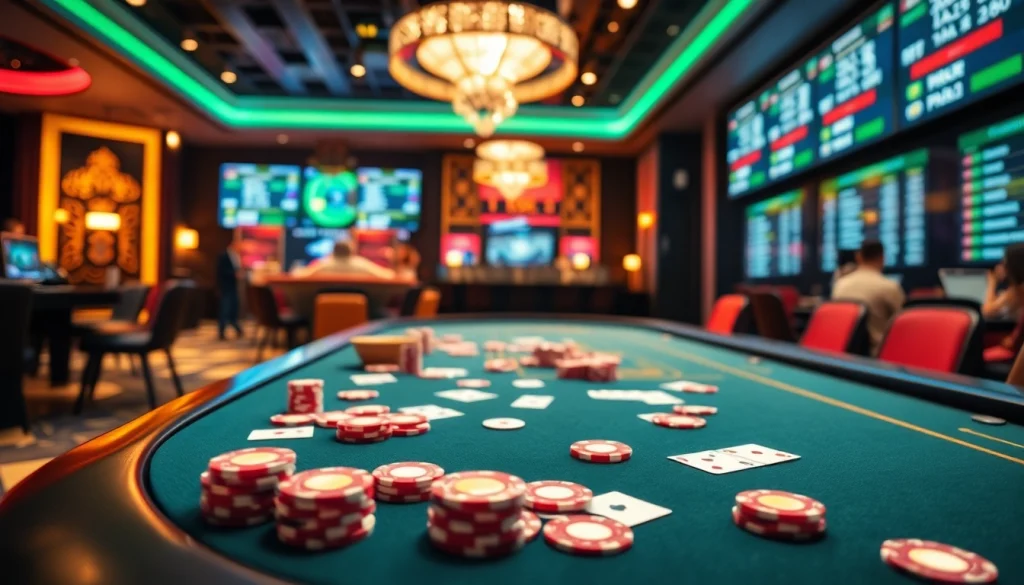 Experience thrilling gaming at ev88win.live with an elegant casino atmosphere featuring vibrant colors and inviting ambiance.