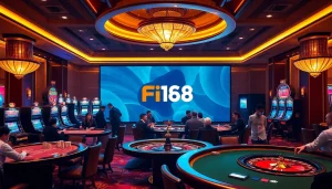 Experience F168 đăng nhập with exciting casino interiors, poker tables, and vibrant slot machines.
