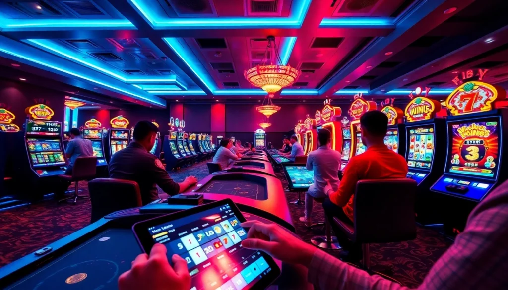 Exciting casino atmosphere at good88.hu.net with players enjoying games and modern interfaces.