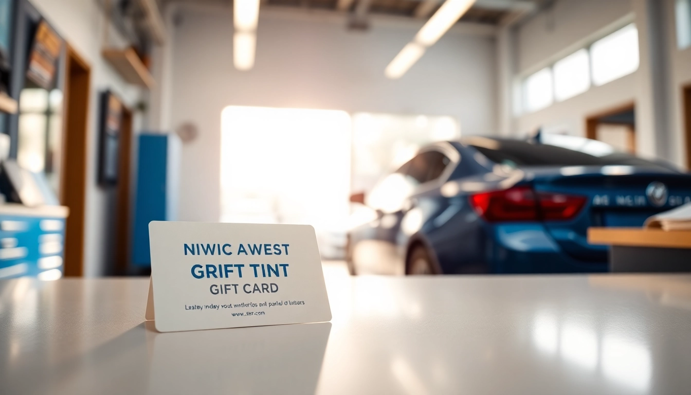 Buy a window tint gift card with a sleek design in a modern auto detailing shop.