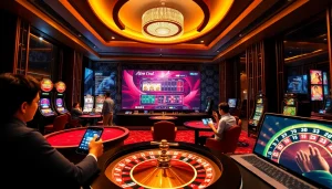 Experience high-stakes excitement at https://nk88.horse/, featuring vibrant casino tables and slot machines.