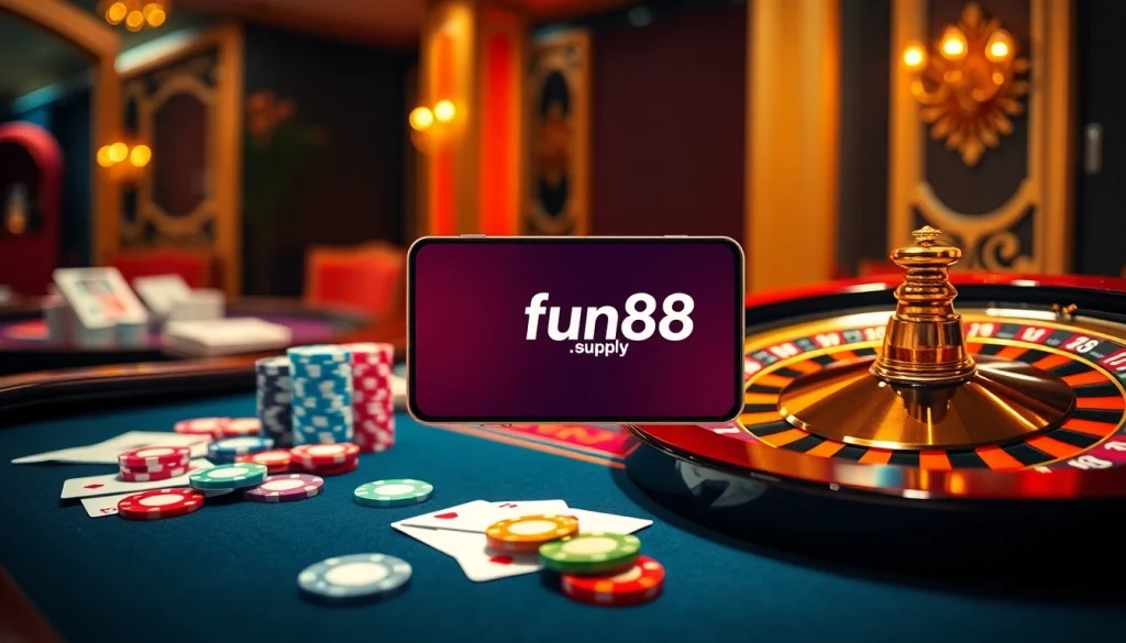 Experience the thrill of betting at https://fun88.supply/ with playing cards and vibrant chips at a casino table.