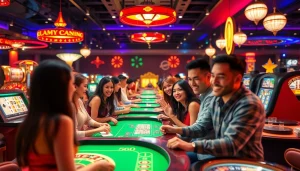 Exciting gaming scene at 566.com showcasing diverse players enjoying online casino games.