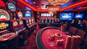 Experience luxury and excitement at HBBET, featuring vibrant casino tables and engaging slot machines.