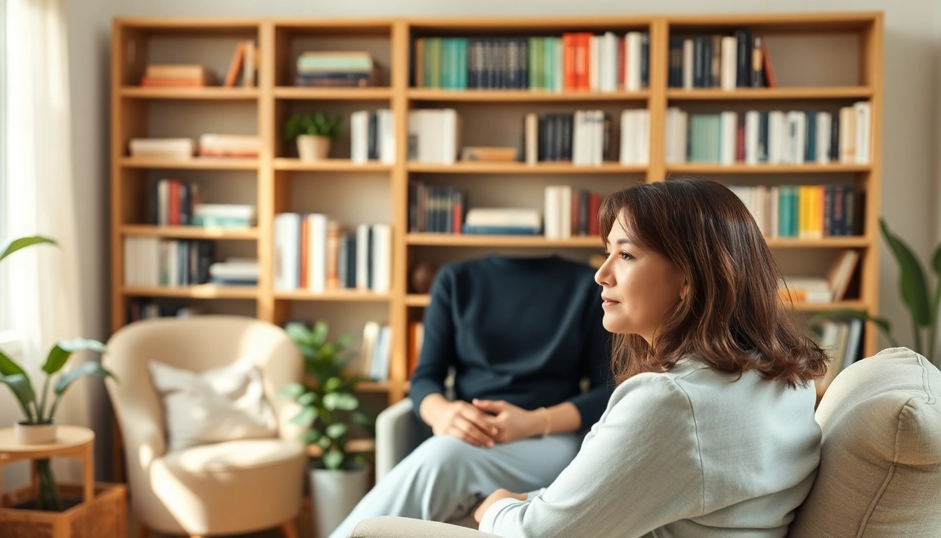 Engaging mental wellness session showing a professional therapist with a client in a serene setting.