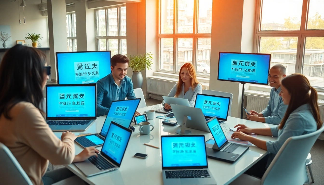 快连官网 展示了一个现代化工作空间，专业人士通过科技协作实现无缝连接。