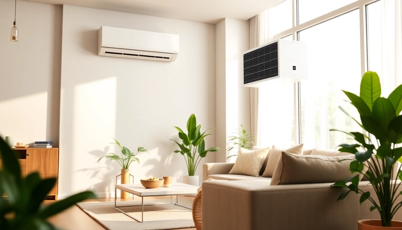 Mitsubishi mini split AC placed in a stylish living room, showcasing modern design and comfort.