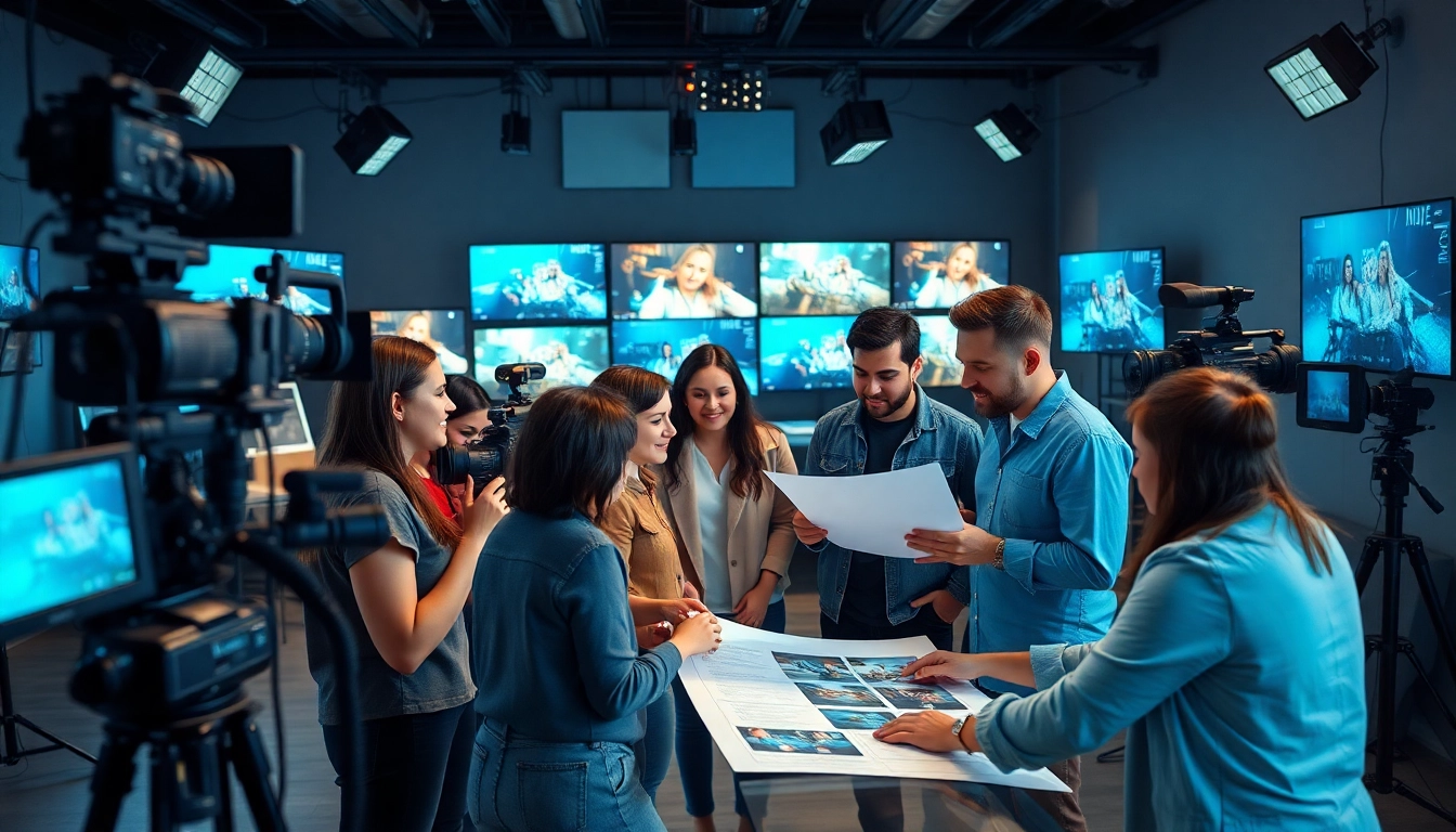 Creative collaboration at a video production agency showcasing an engaged team working on projects.