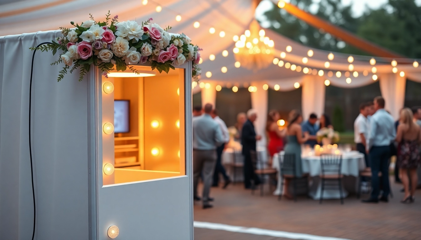 Experience a vibrant photo booth rental setup at a joyous wedding reception.