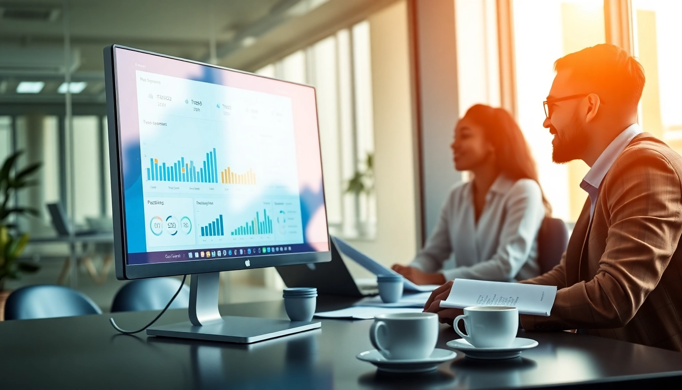 Enhance productivity with call centre software displayed in a collaborative office setting.