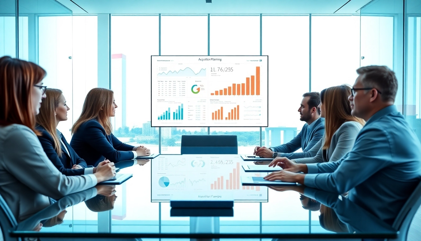 Engaged team strategizing Acquisition Planning in a bright, modern conference room.
