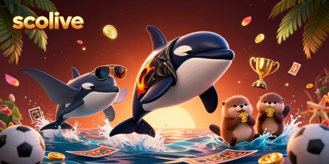 Experience lively sports betting action on socolive with a vibrant orca whale and otters enjoying the game.