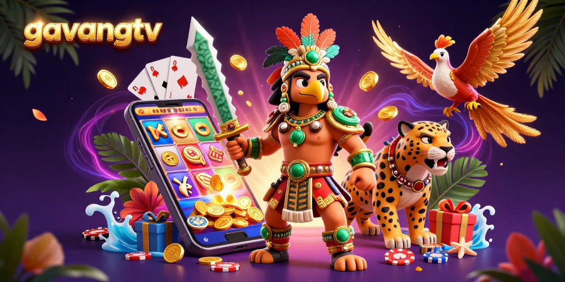 Experience the thrill of gambling with gavangtv and dynamic gaming elements in an enchanting illustration.