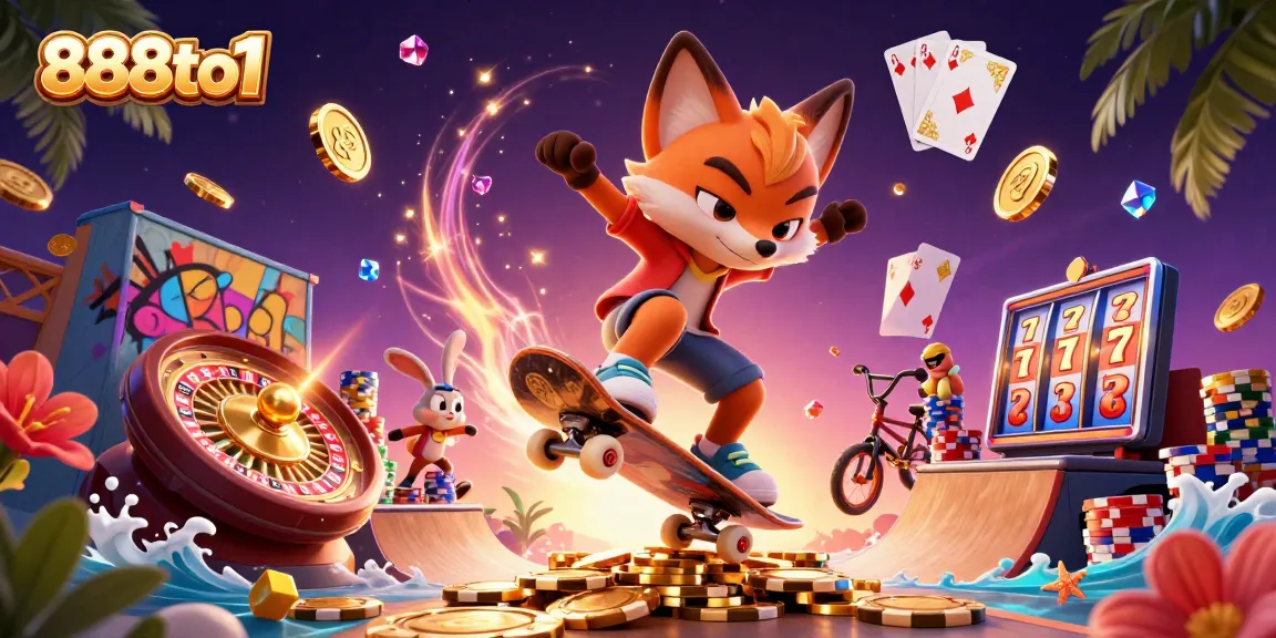 Engage in thrilling gameplay at 888to1 with iconic casino elements and colorful characters.