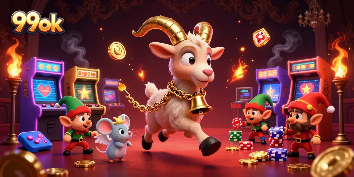 Experience the thrilling entertainment of 99ok at a vibrant holiday-horror casino illustration.