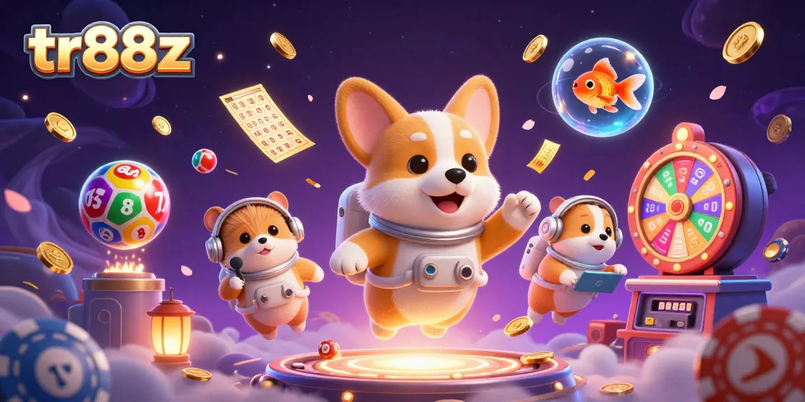 Experience the exciting world of tr88z with a floating corgi astronaut in a dazzling casino atmosphere.