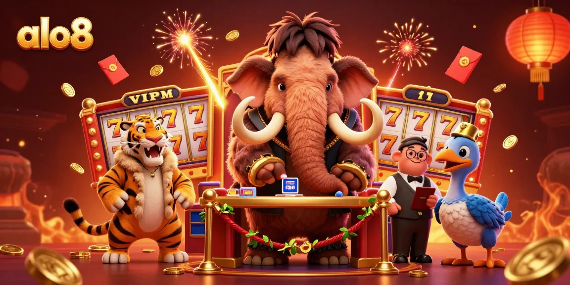 Engage with the energy of alo8 at a vibrant casino scene featuring characters and exciting game elements.